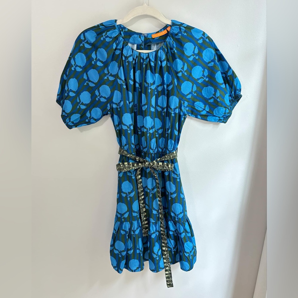 Oliphant Crew Neck short puff sleeve flirty mini dress